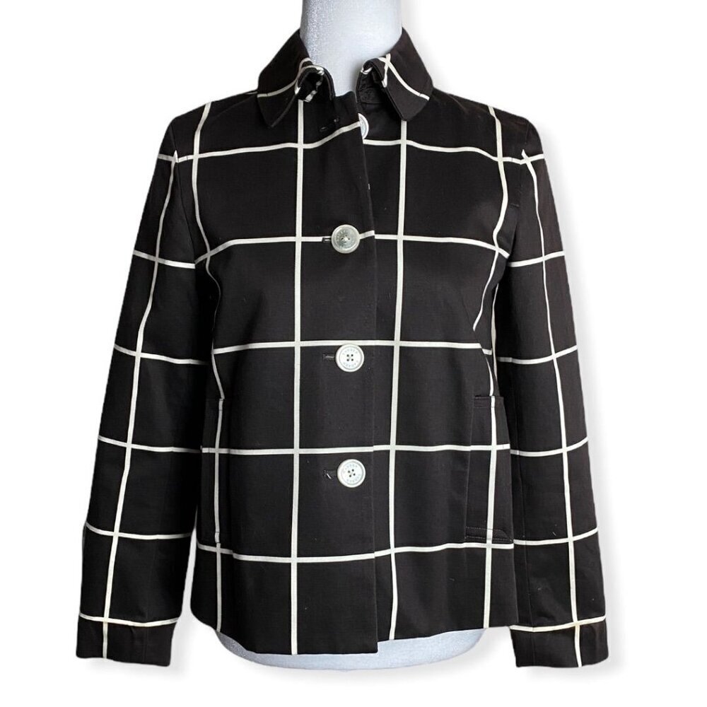 LAUREN Ralph Lauren Chocolate Brown Grid Print Blazer Jacket Lagenlook Sz P/P XS